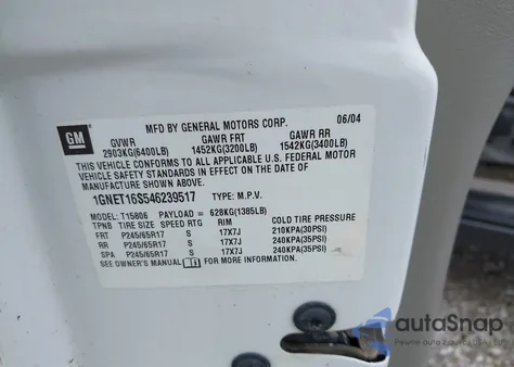 2004 Chevrolet Trailblazer Ext Ls z USA, uszkodzony, nr VIN 1GNET16S546239517